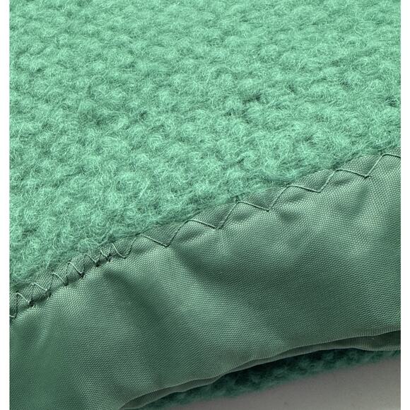 Vintage J C Penney Waffle Weave Satin Trim King Size Blanket Hunter Green - Picture 3 of 5